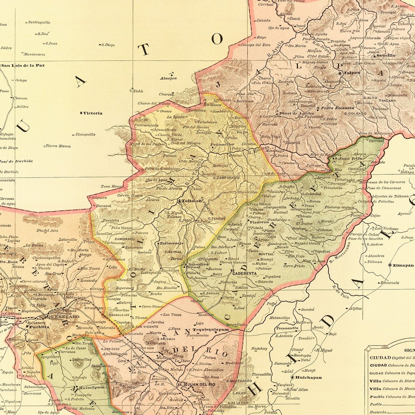 Vintage Map of Queretaro Mexico, 1886