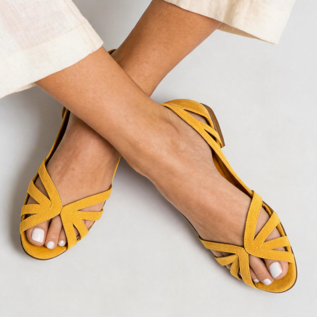 Braided Multi-Strap Flat Sandals | Peep Toe Hollow-Out | French Style