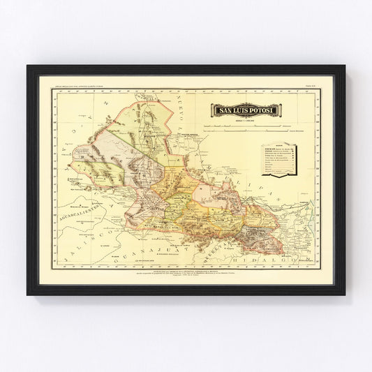 Vintage Map of San Luis Potosi Mexico, 1886