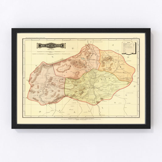 Vintage Map of Aguascalientes Mexico, 1886