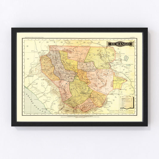 Vintage Map of Durango Mexico, 1886