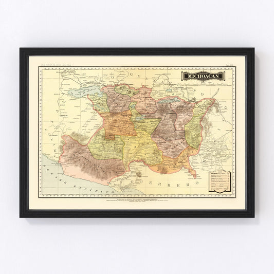 Vintage Map of Michoacan Mexico, 1886