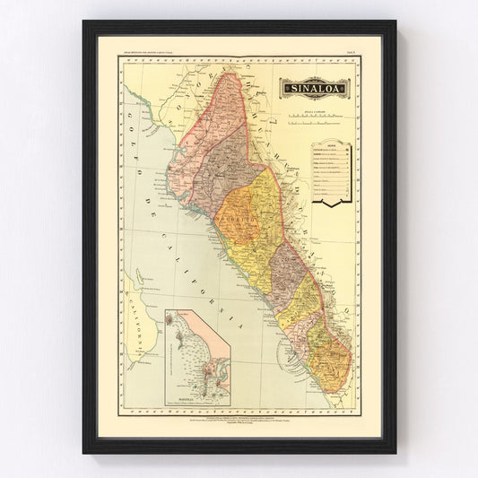 Vintage Map of Sinaloa Mexico, 1886