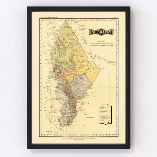 Vintage Map of Nuevo Leon Mexico, 1886