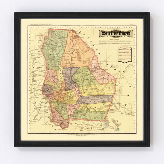 Vintage Map of Chihuahua Mexico, 1886