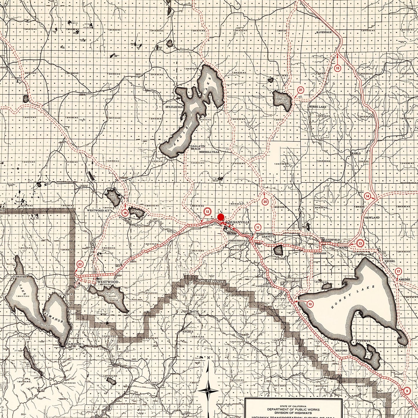 Vintage Map of Lassen County, California 1935