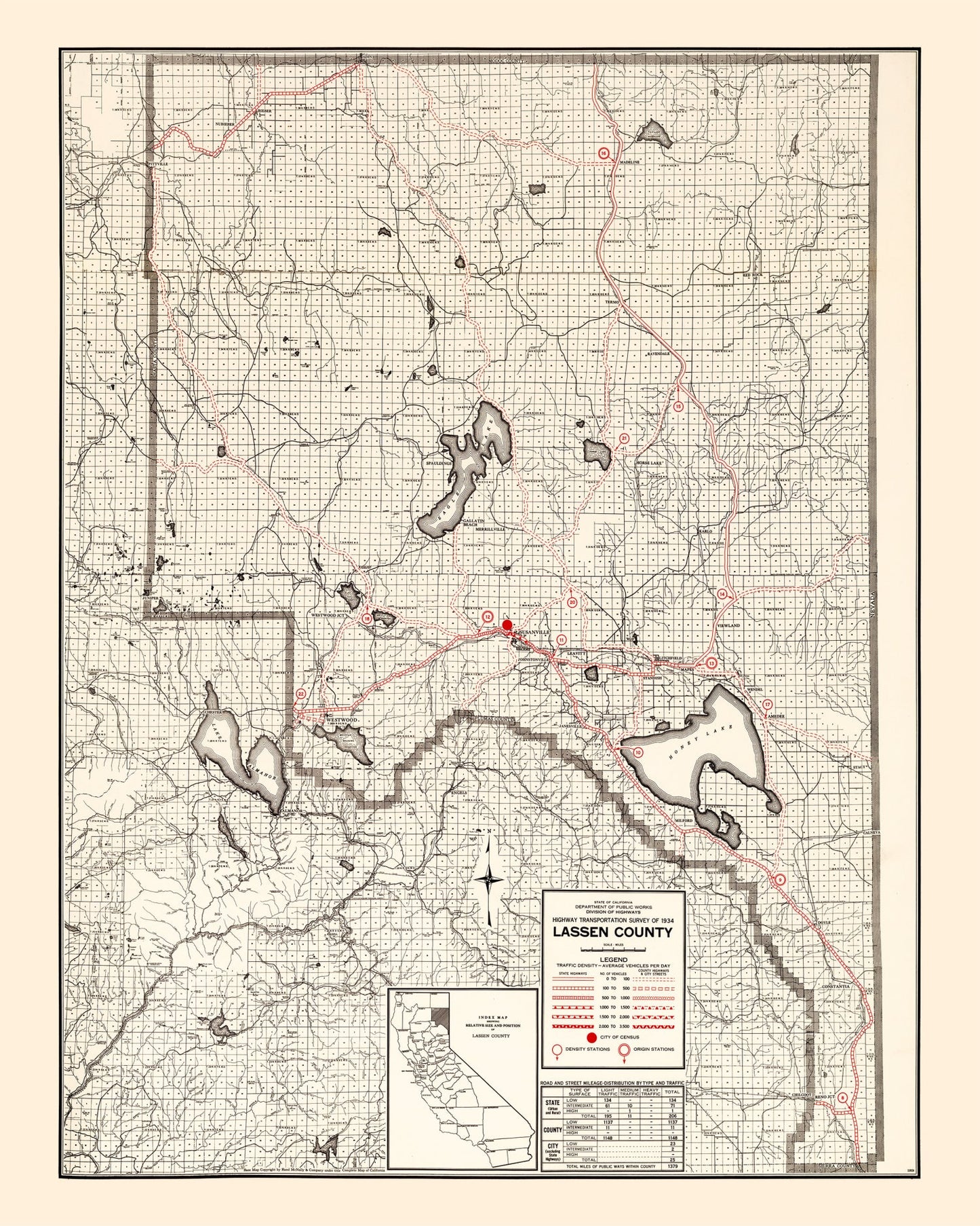 Vintage Map of Lassen County, California 1935