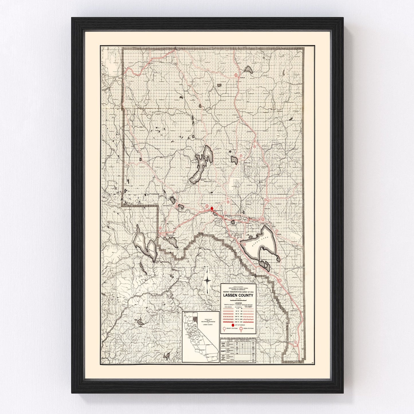 Vintage Map of Lassen County, California 1935