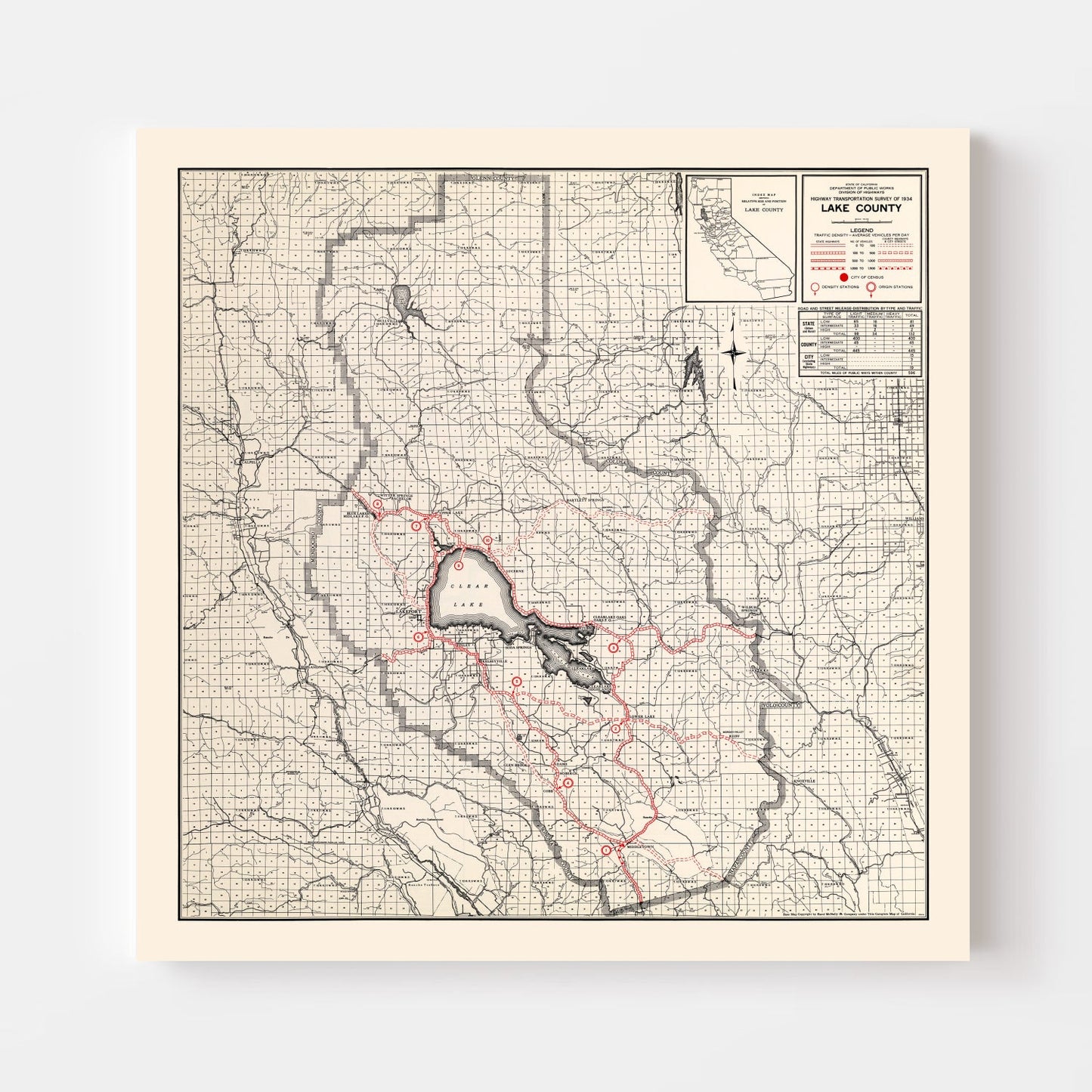 Vintage Map of Lake County, California 1935