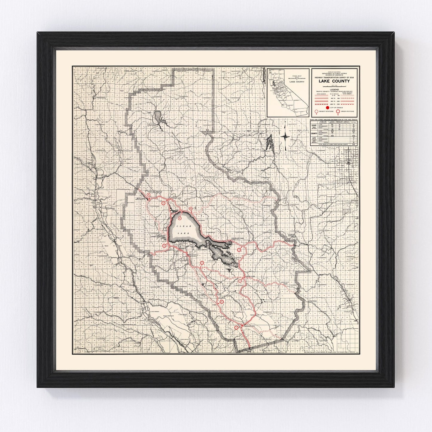 Vintage Map of Lake County, California 1935