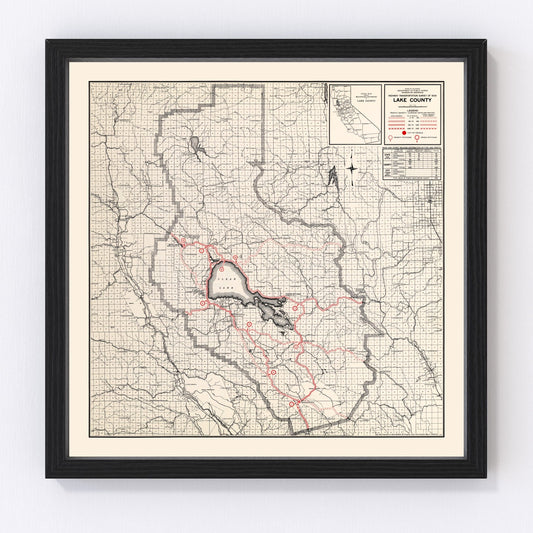 Vintage Map of Lake County, California 1935