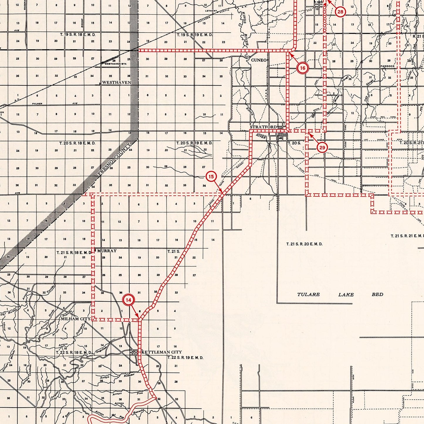 Vintage Map of Kings County, California 1935