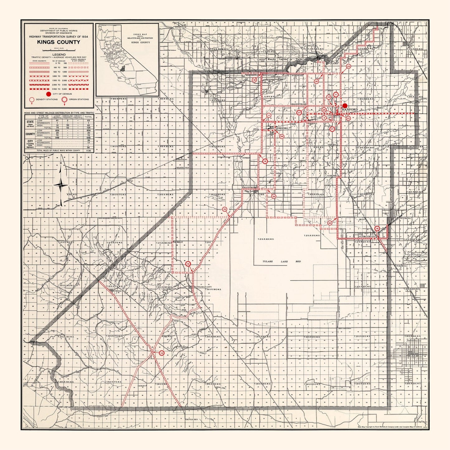 Vintage Map of Kings County, California 1935