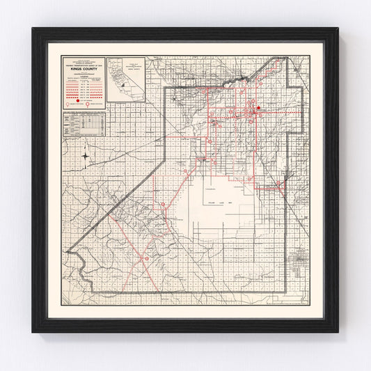Vintage Map of Kings County, California 1935