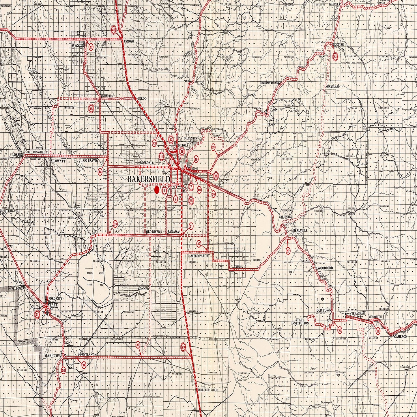 Vintage Map of Kern County, California 1935