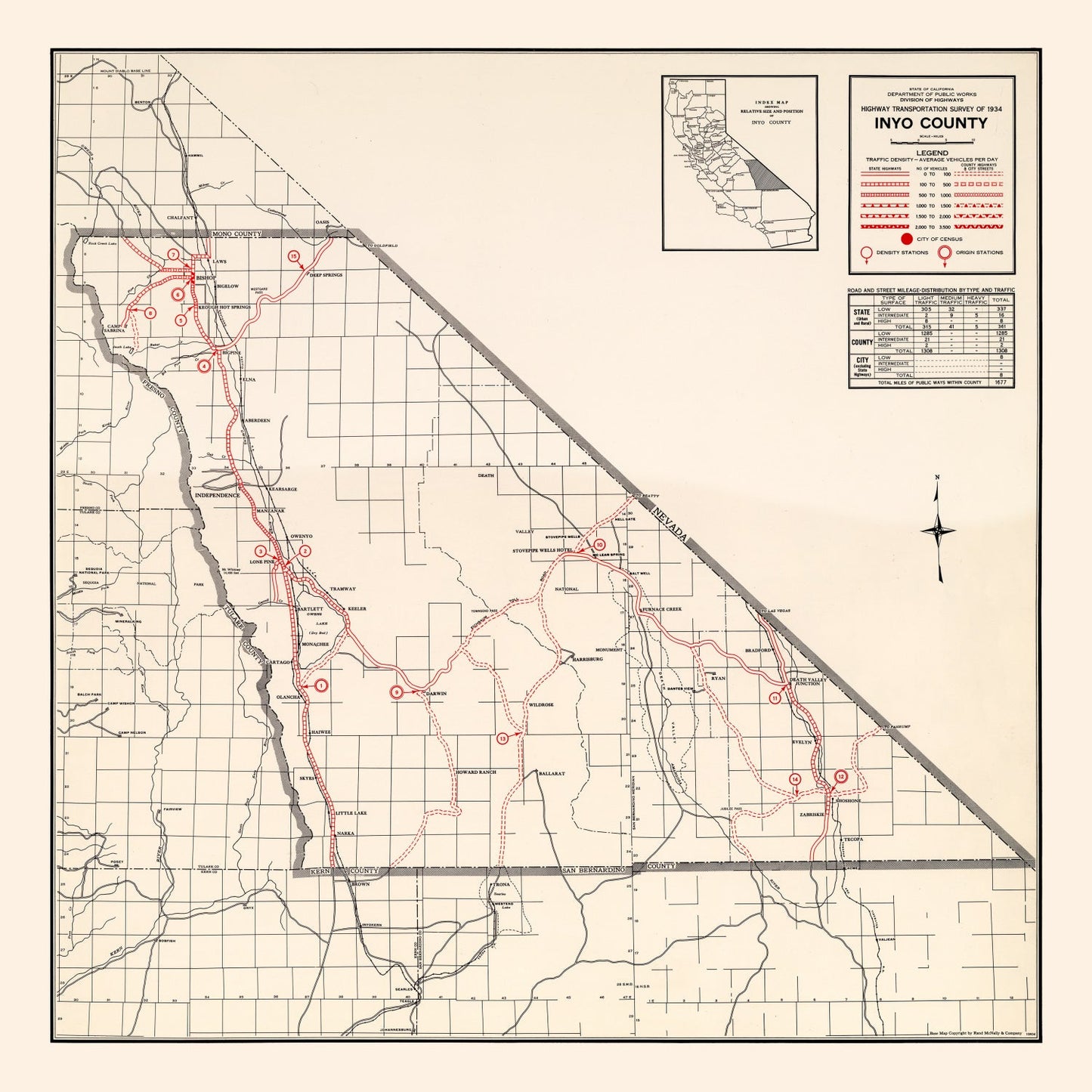 Vintage Map of Inyo County, California 1935