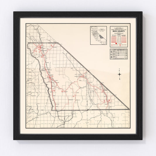 Vintage Map of Inyo County, California 1935