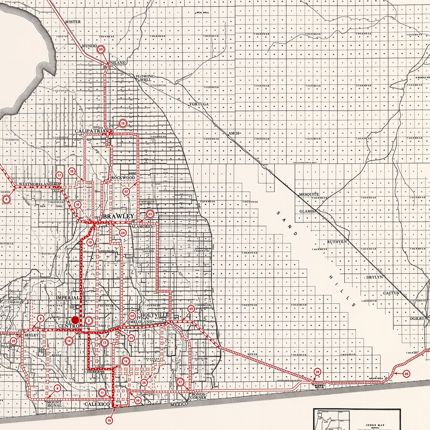 Vintage Map of Imperial County, California 1935