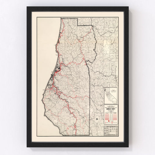 Vintage Map of Humboldt County, California 1935