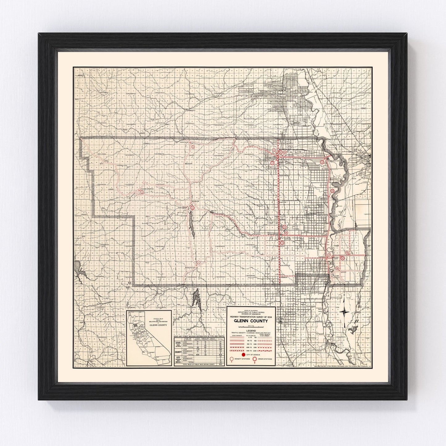 Vintage Map of Glenn County, California 1935