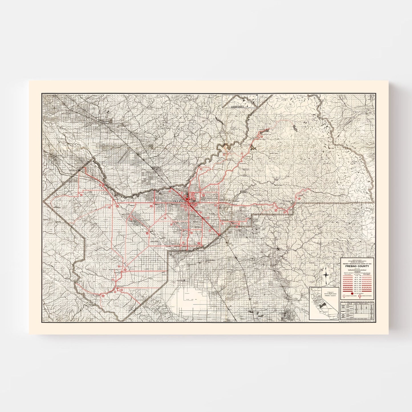 Vintage Map of Fresno County, California 1935