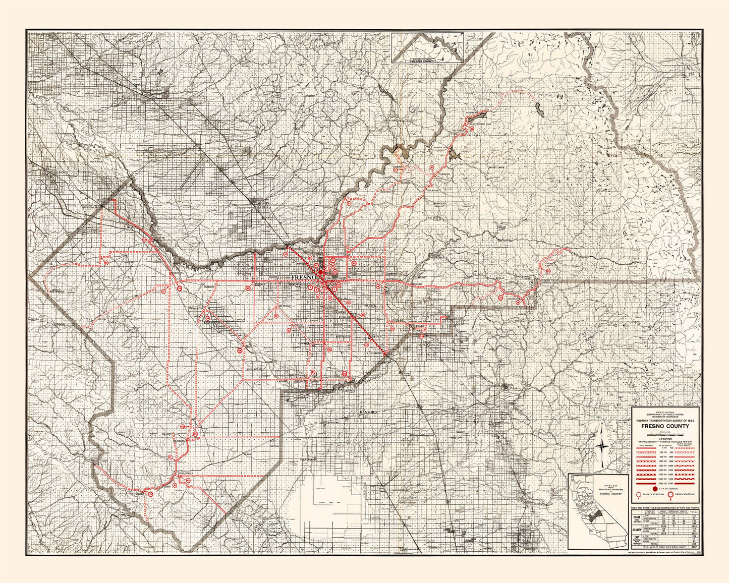 Vintage Map of Fresno County, California 1935