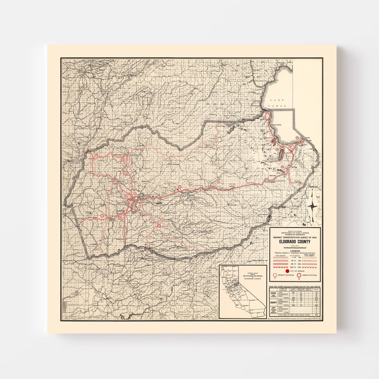 Vintage Map of Eldorado County, California 1935