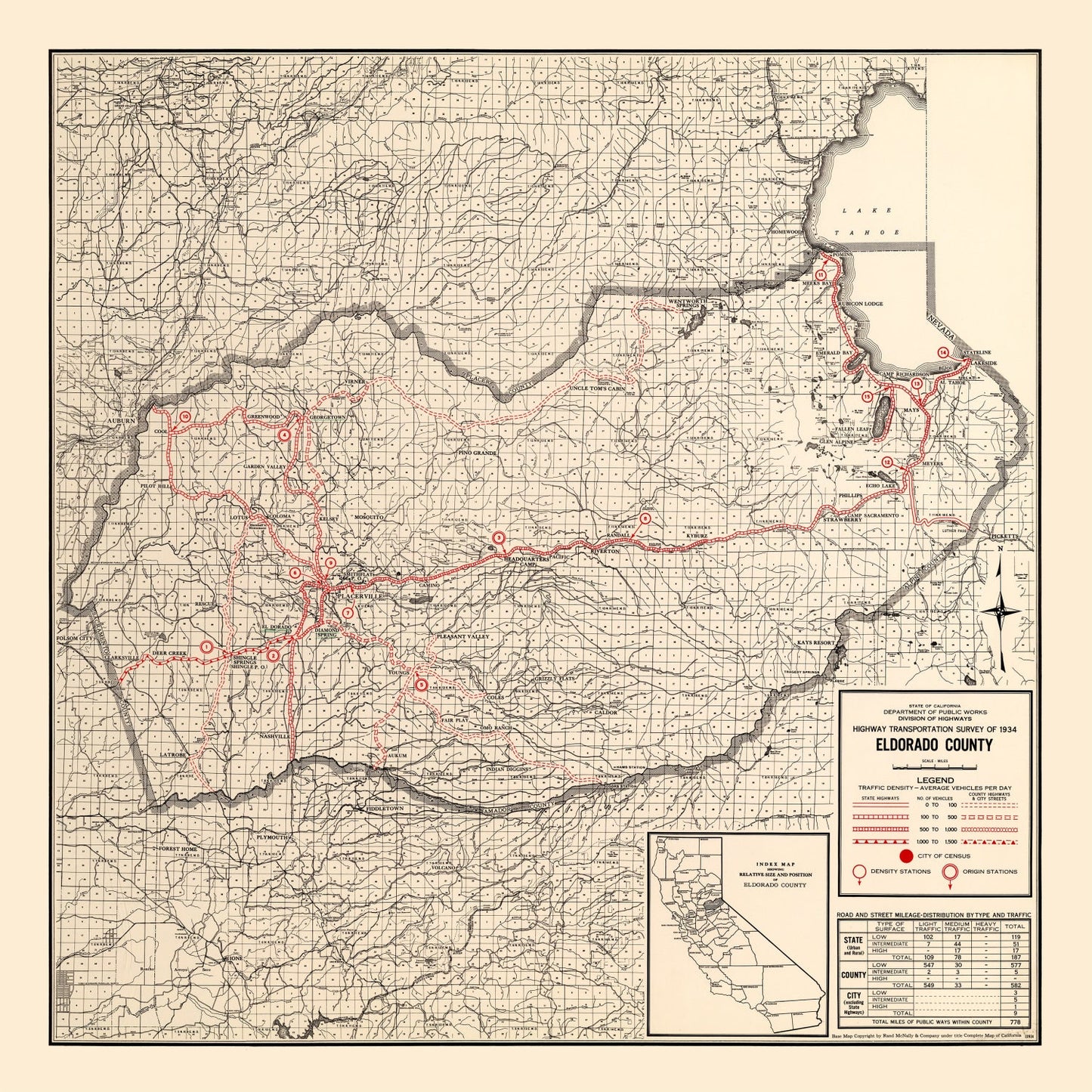 Vintage Map of Eldorado County, California 1935