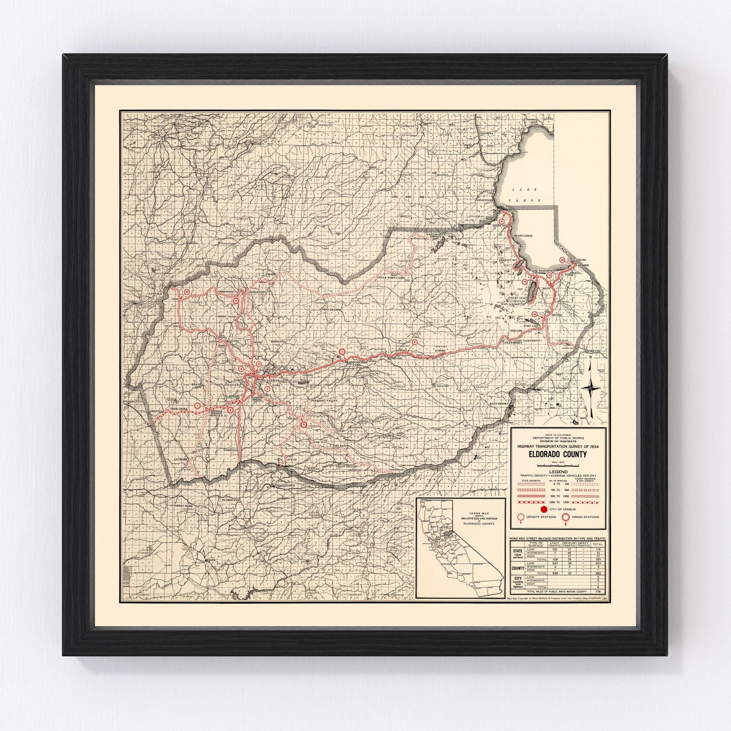 Vintage Map of Eldorado County, California 1935