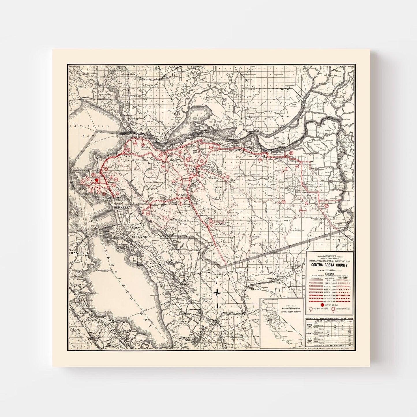Vintage Map of Contra Costa County, California 1935