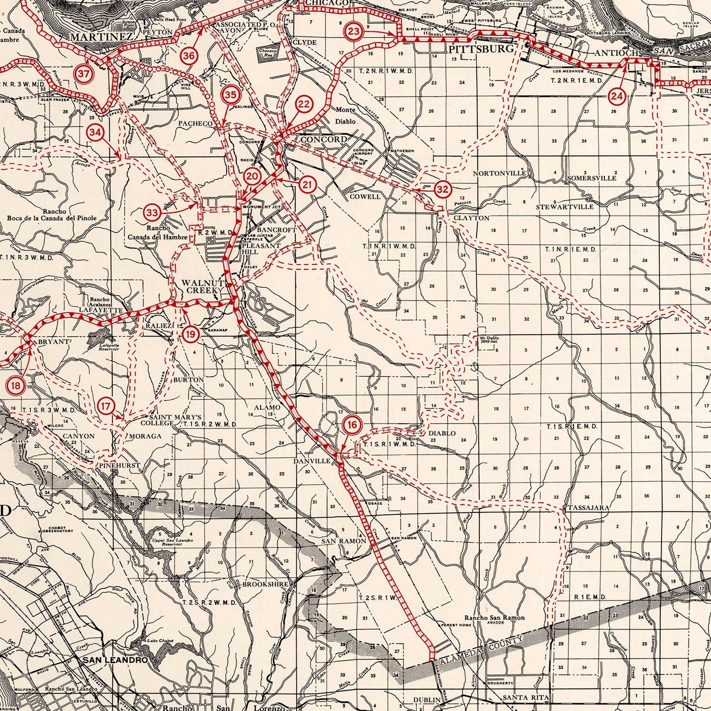 Vintage Map of Contra Costa County, California 1935
