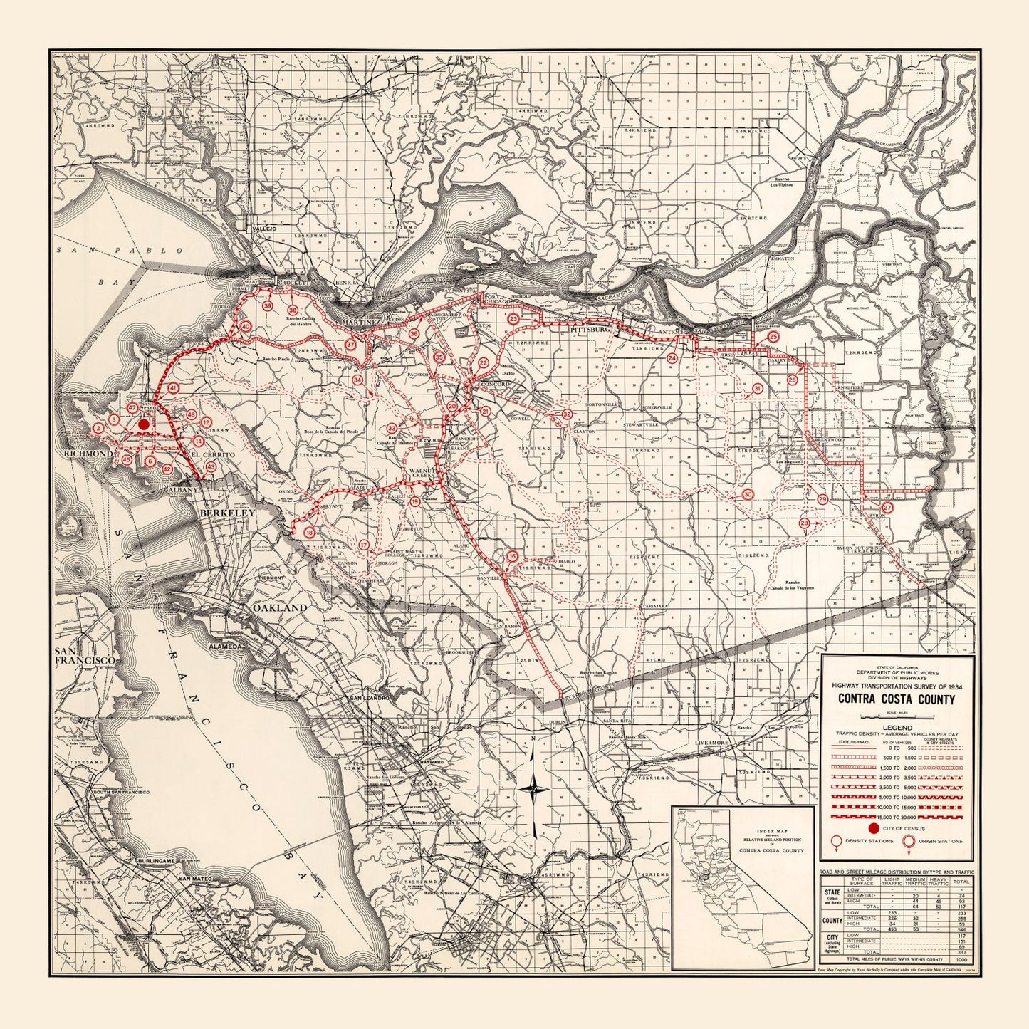 Vintage Map of Contra Costa County, California 1935