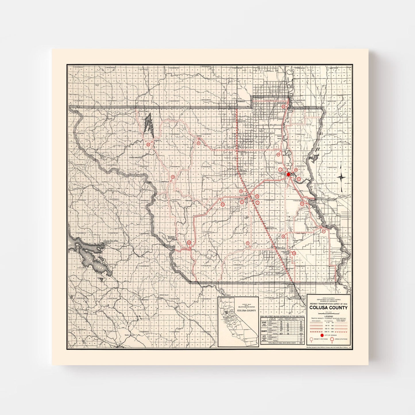 Vintage Map of Colusa County, California 1935