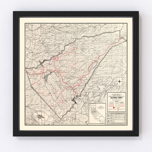 Vintage Map of Calaveras County, California 1935