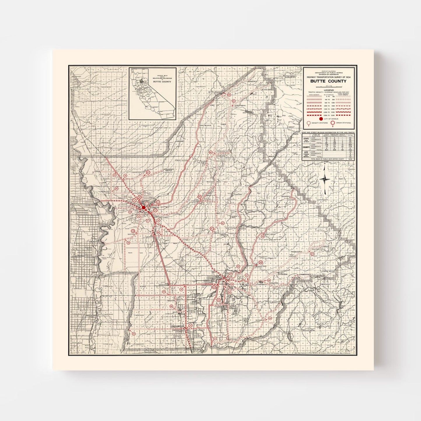 Vintage Map of Butte County, California 1935