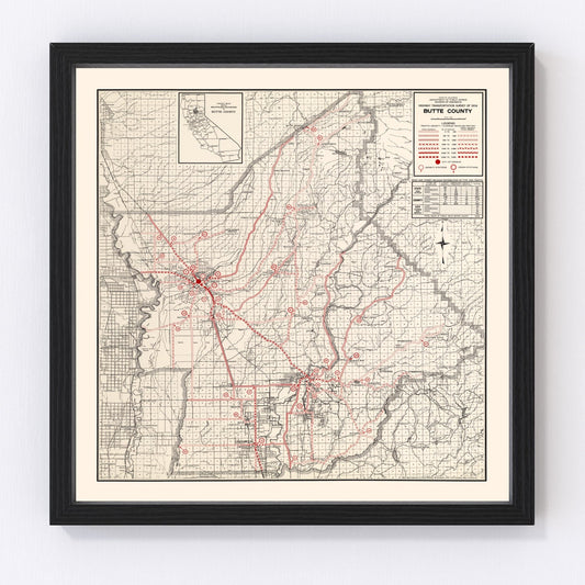 Vintage Map of Butte County, California 1935