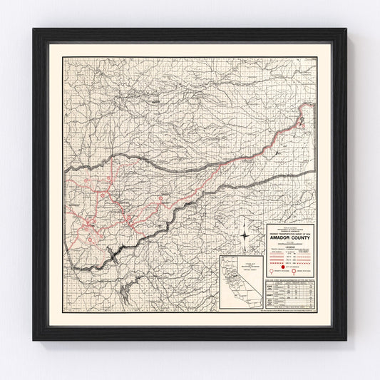 Vintage Map of Amador County, California 1935