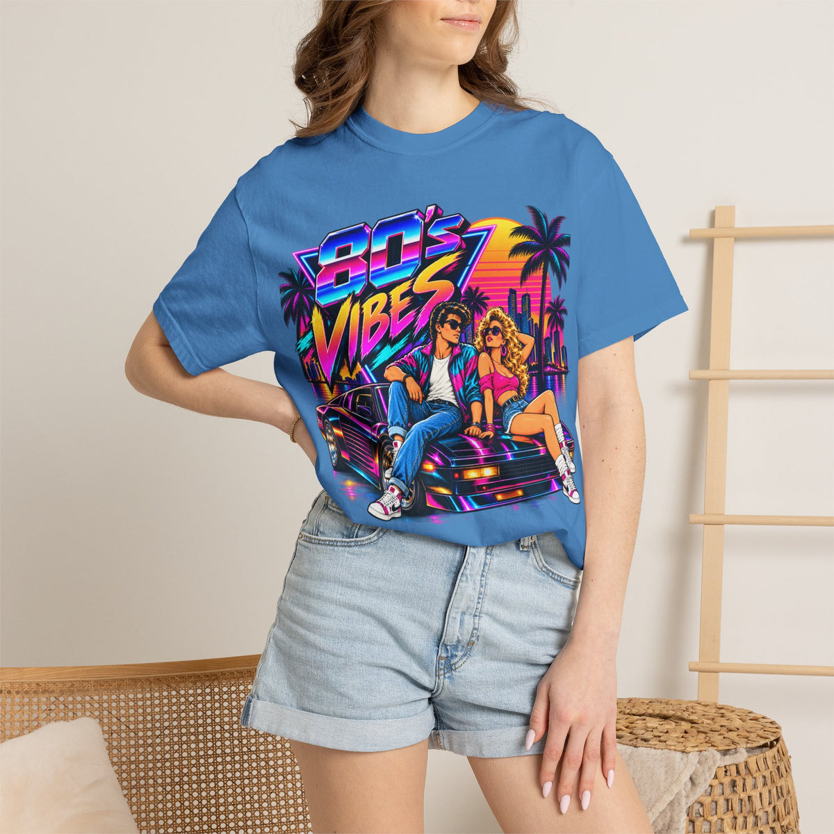 80s Vibes retro car scene T-shirt | neon palm sunset