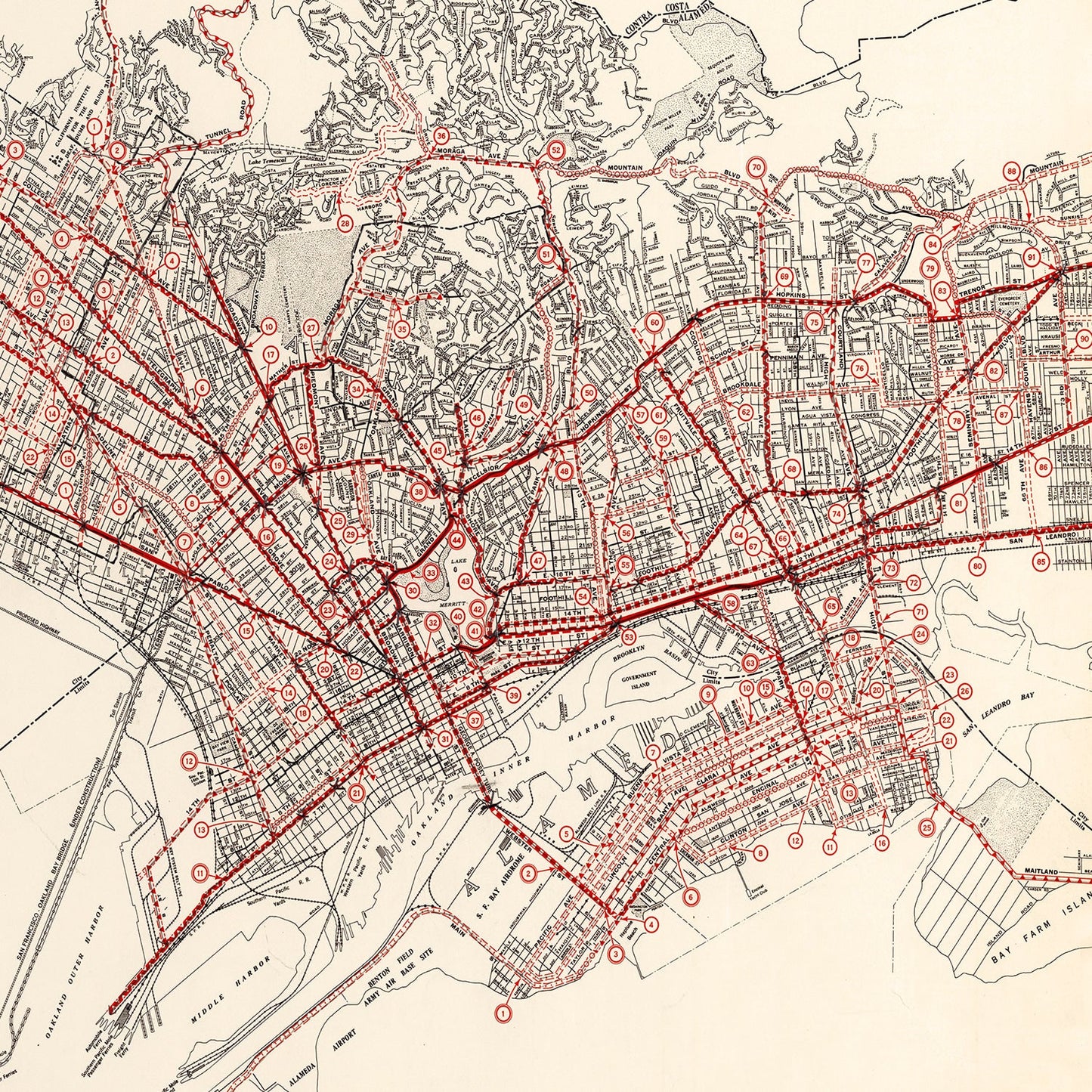 Vintage Map of Oakland, California 1935