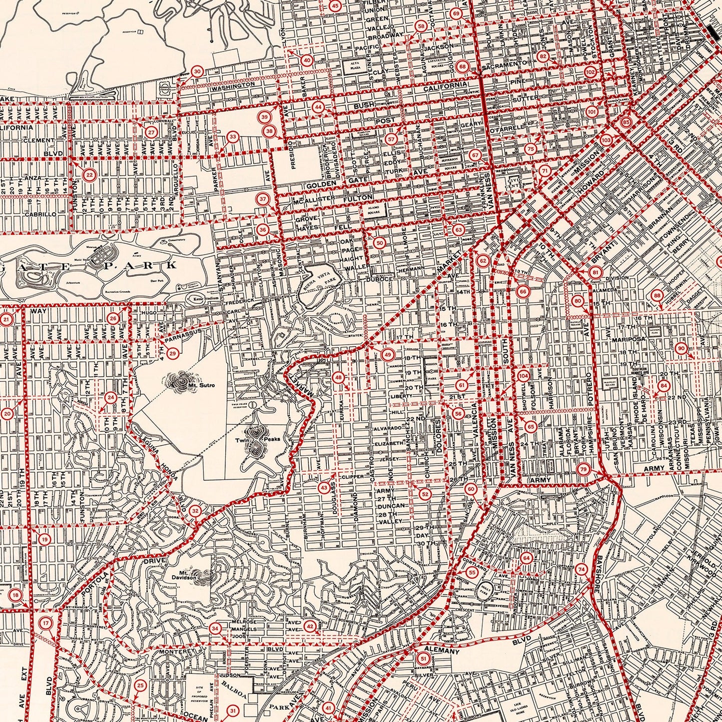 Vintage Map of San Francisco County, California 1935