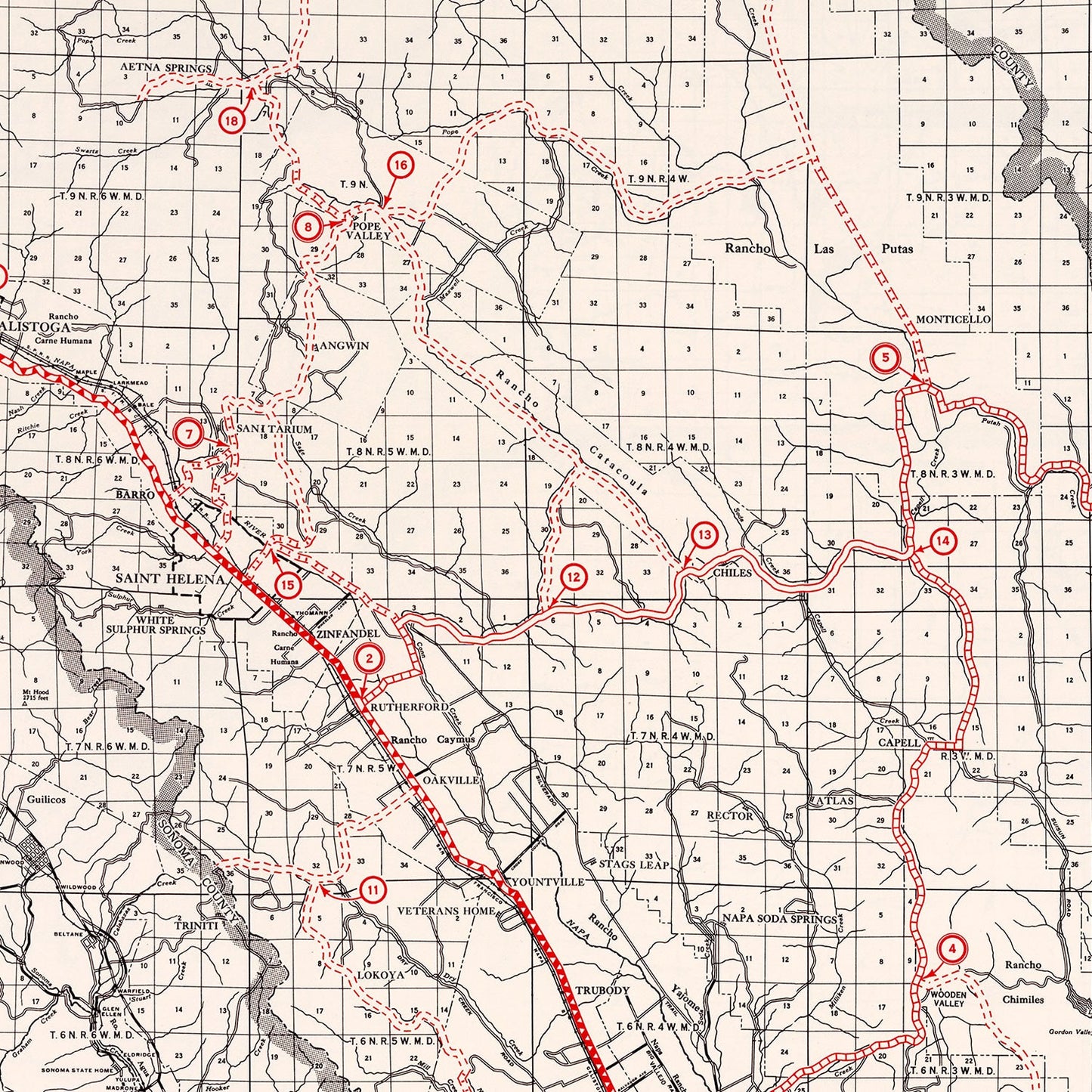 Vintage Map of Napa County, California 1935