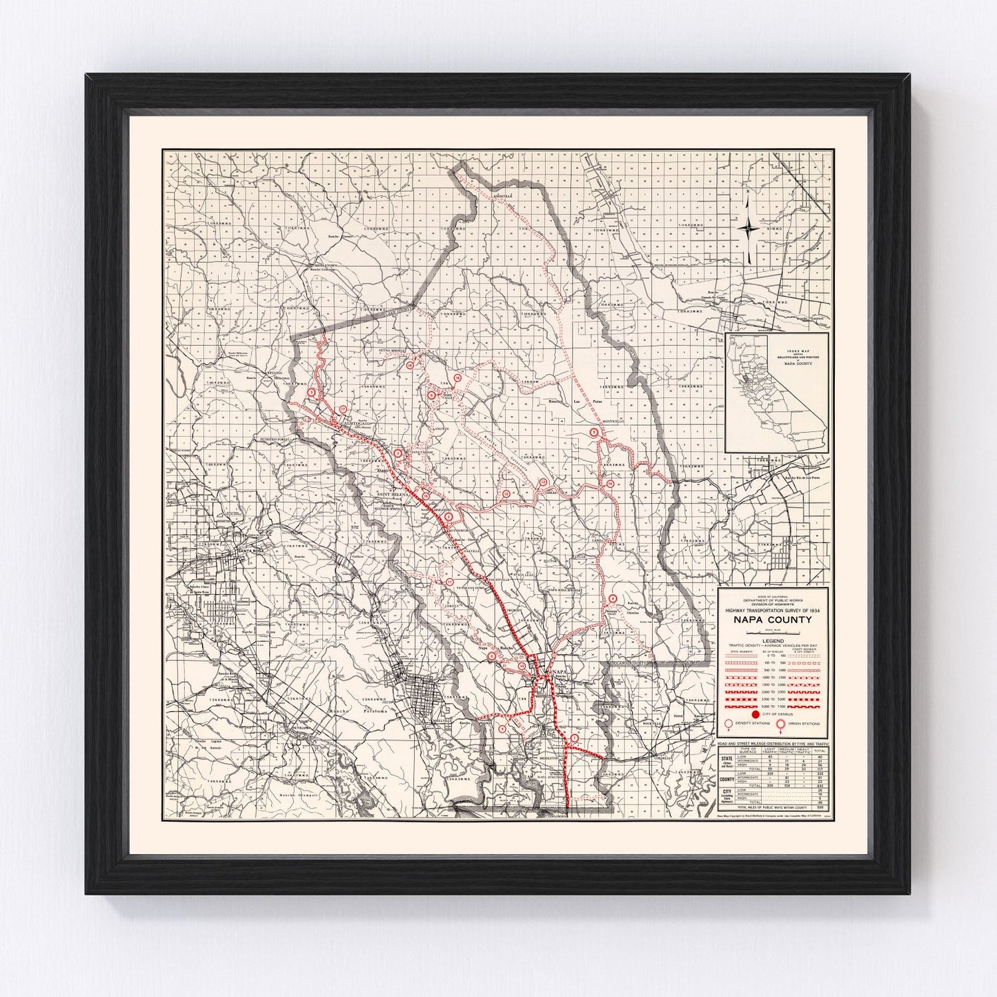 Vintage Map of Napa County, California 1935
