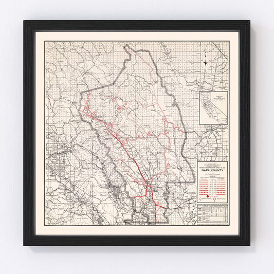 Vintage Map of Napa County, California 1935