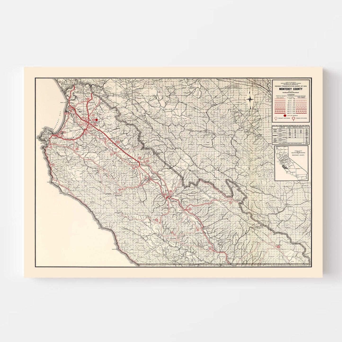 Vintage Map of Monterey County, California 1935