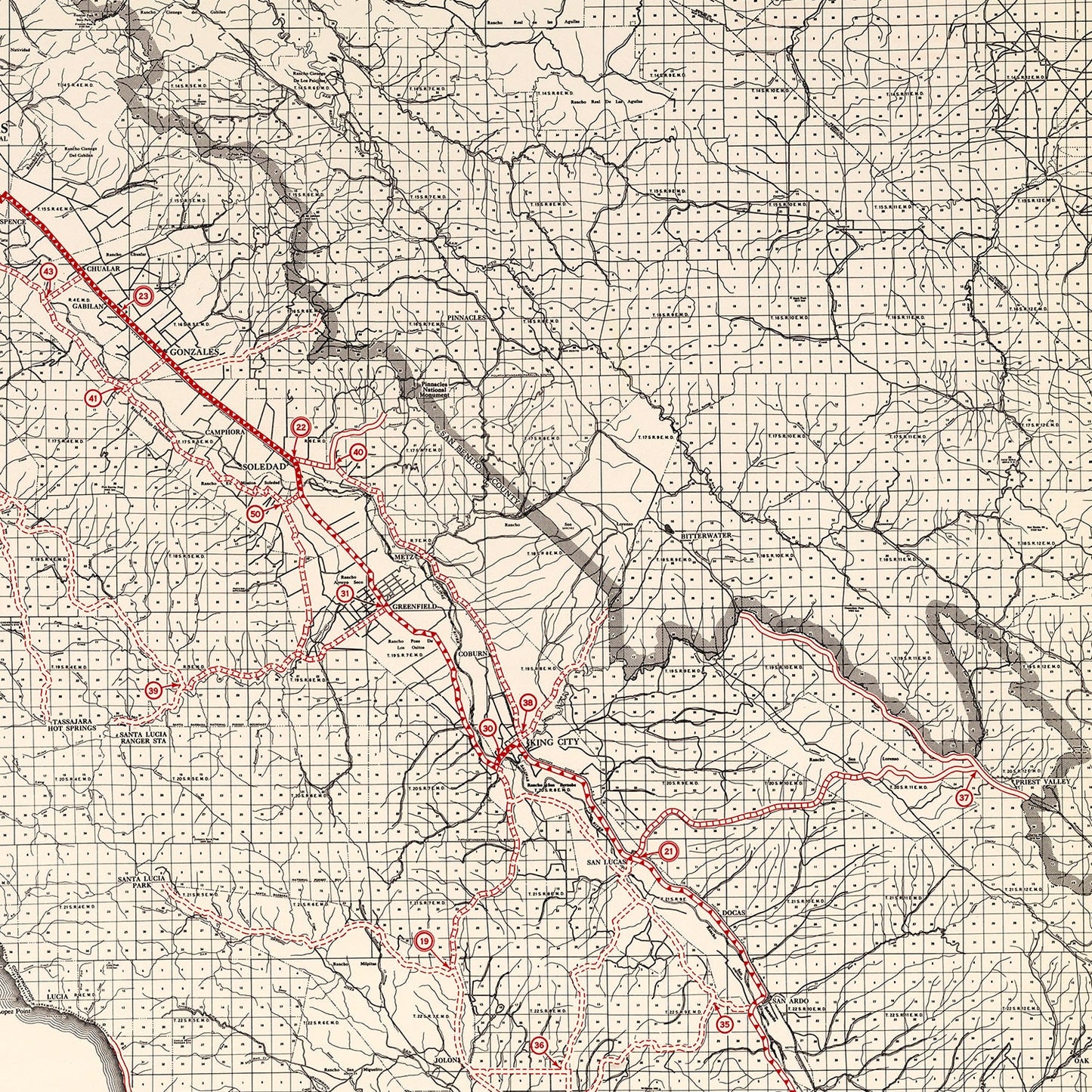 Vintage Map of Monterey County, California 1935