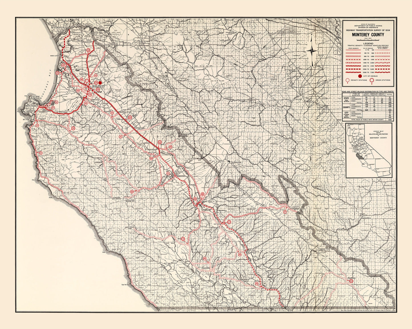 Vintage Map of Monterey County, California 1935
