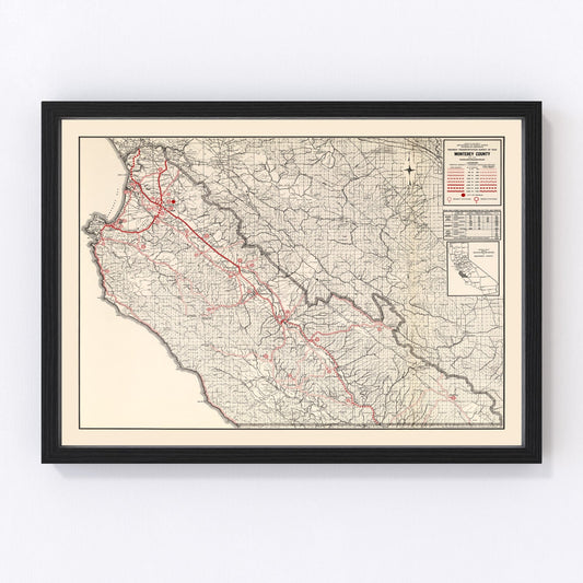Vintage Map of Monterey County, California 1935