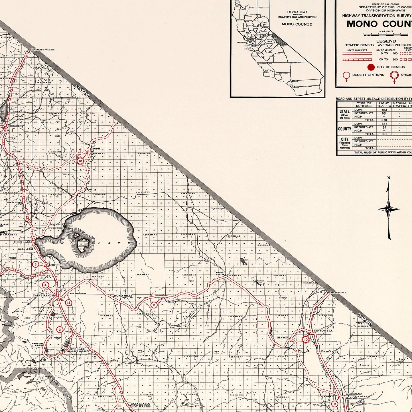Vintage Map of Mono County, California 1935
