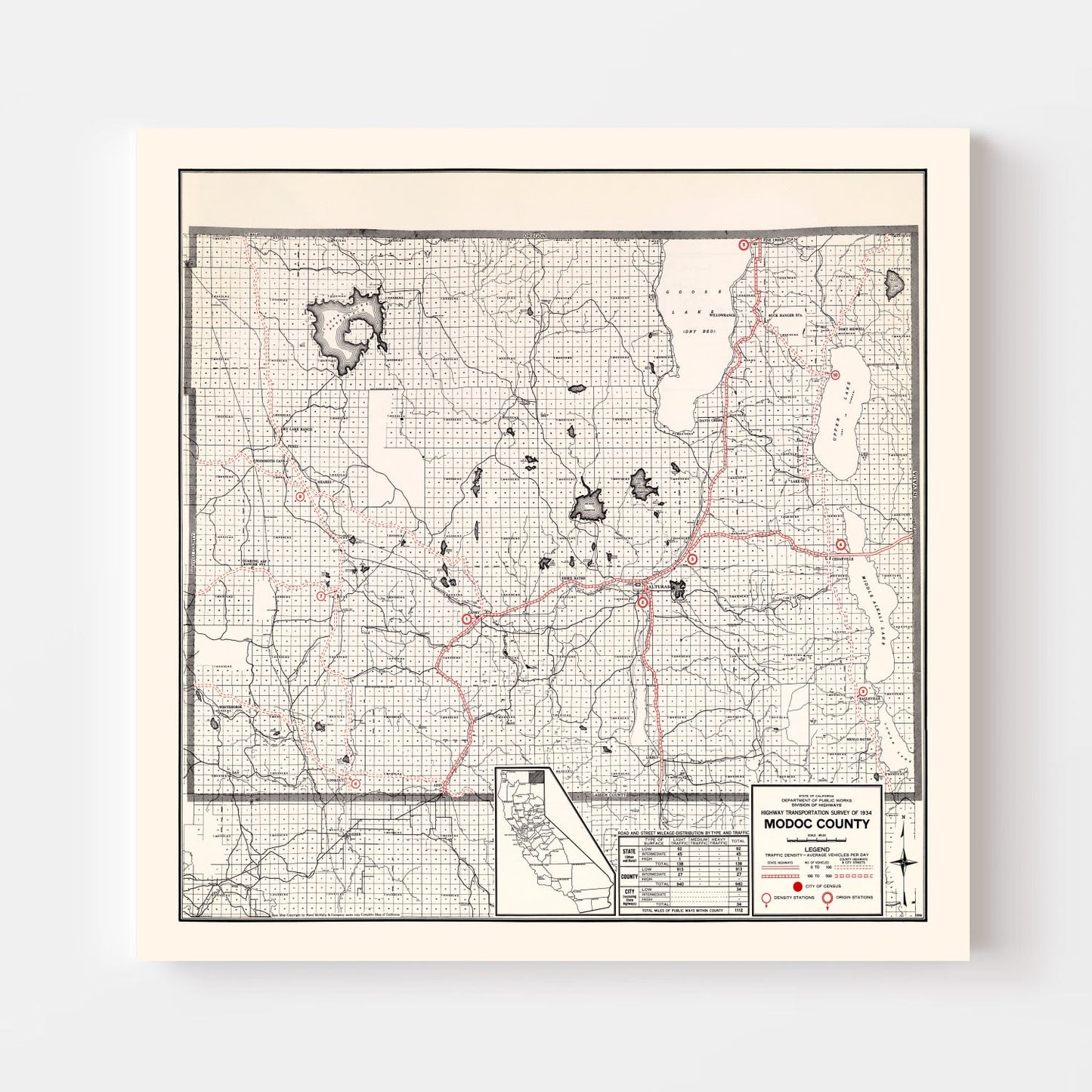 Vintage Map of Modoc County, California 1935