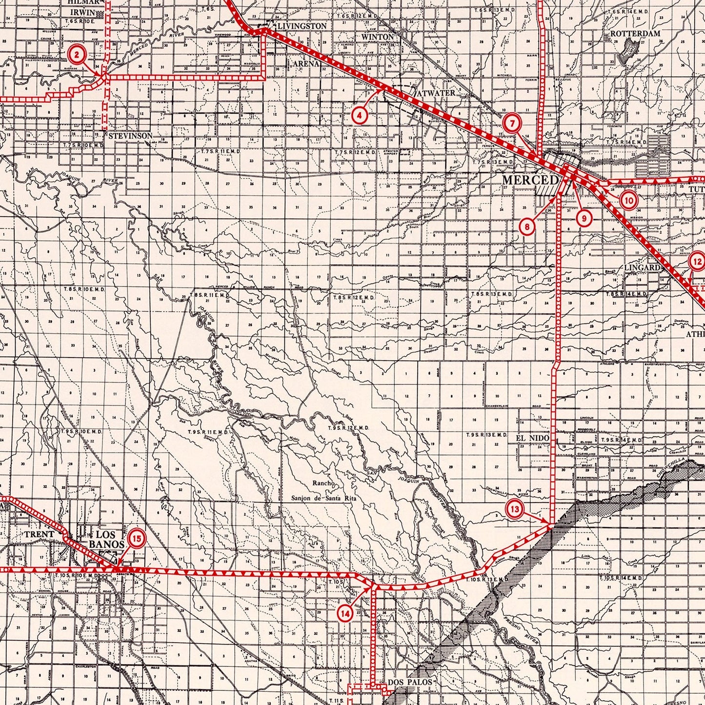 Vintage Map of Merced County, California 1935